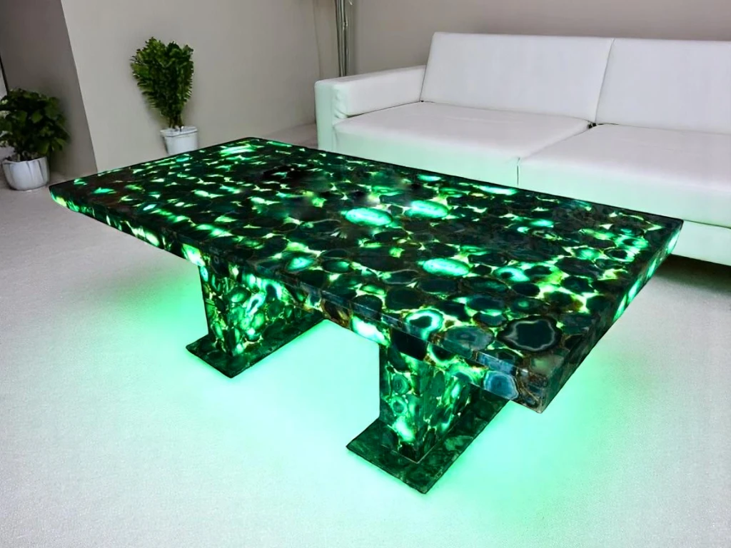 Green Agate Stone Rectangular Office Table - Customizable & Elegant